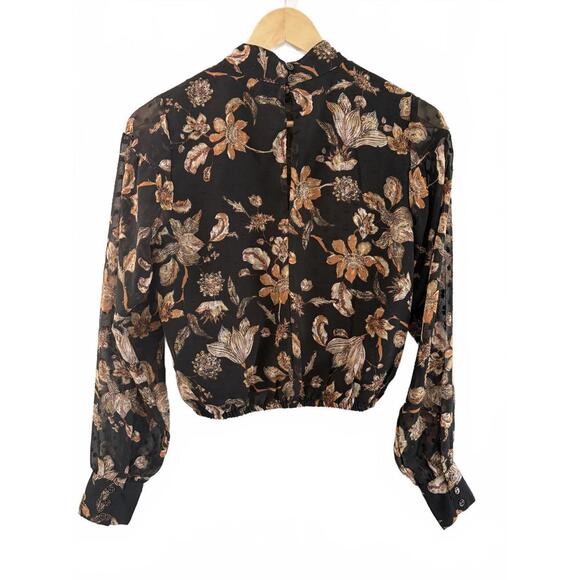 Walter Baker XS Black Floral Long Sleeve Sheer Blouse - Picture 2 of 8